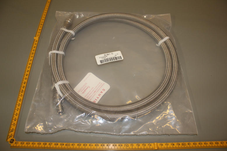 PTFE-LINED, SS BRAIDED HOSE ASSEMBLY, 1/2 in. SS TUBE ADAPTERS, 70 in. (178 cm) LIVE LENGHT